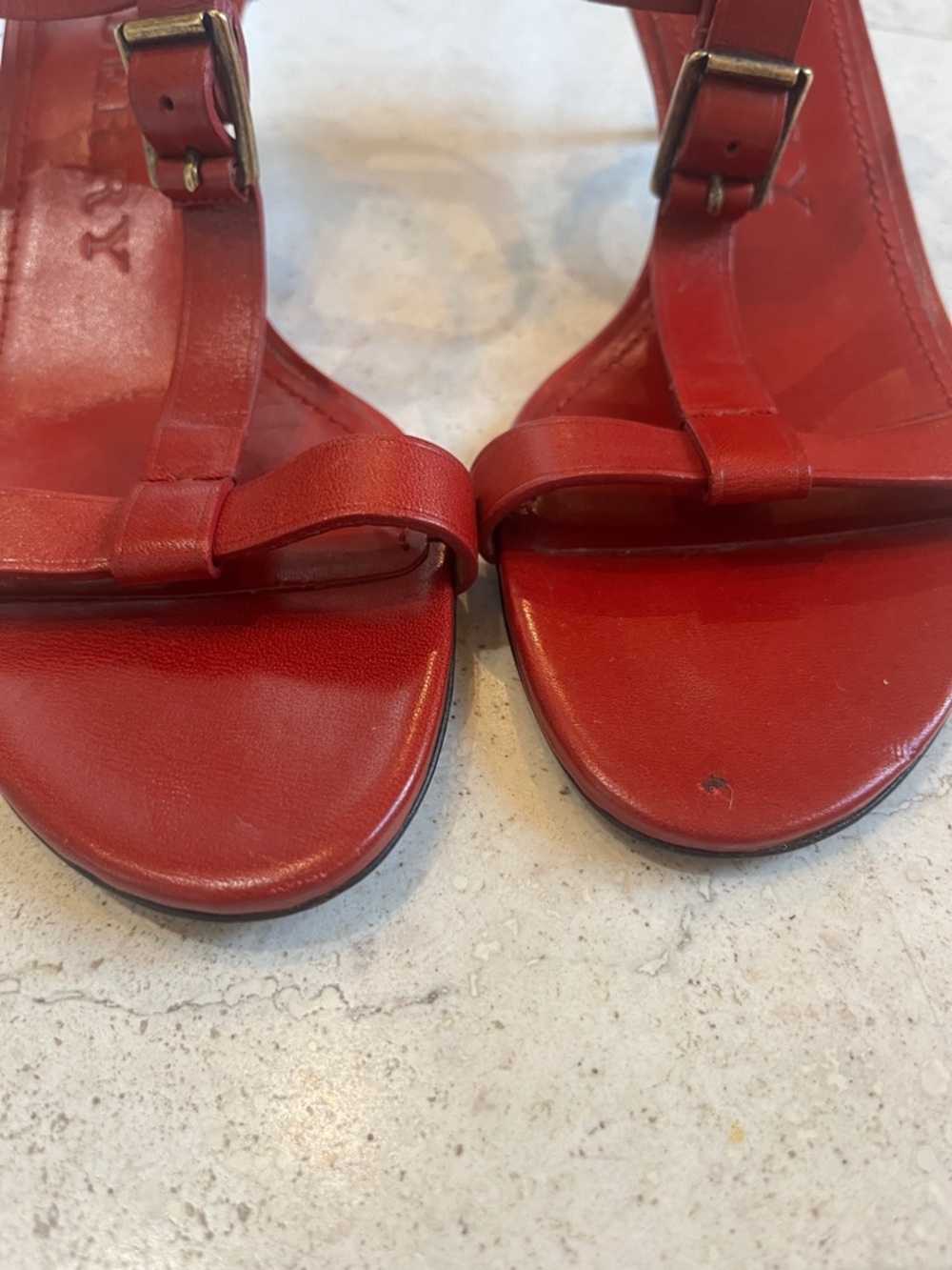 Burberry Red Leather Strappy Kitten Heel Sandals Sz 38 - Picture 3 of 11